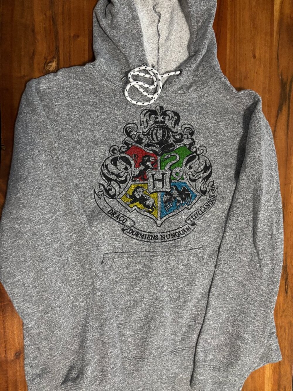 Harry Potter Hogwarts Crest Men's Medium Gray Pullover Hoodie Sweatshirt